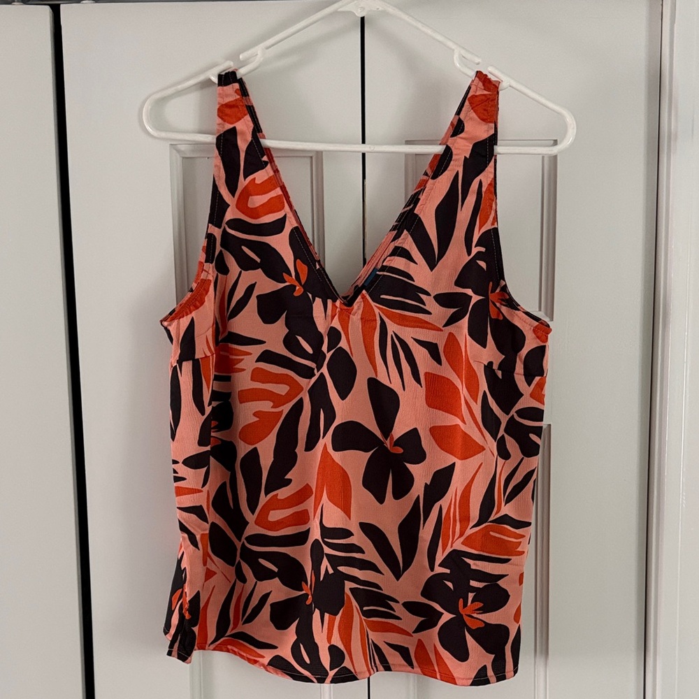 Old Navy Pink Tank Top with Coral and Black Floral Pattern